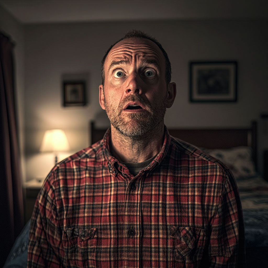 Ein Mann in Panik in seinem Zimmer | Quelle: Midjourney