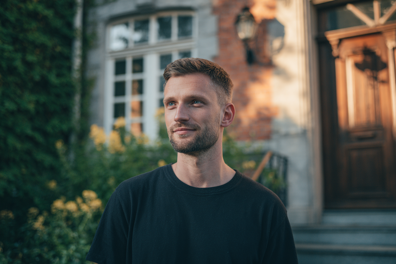 Ein Mann steht vor einem Haus | Quelle: Midjourney
