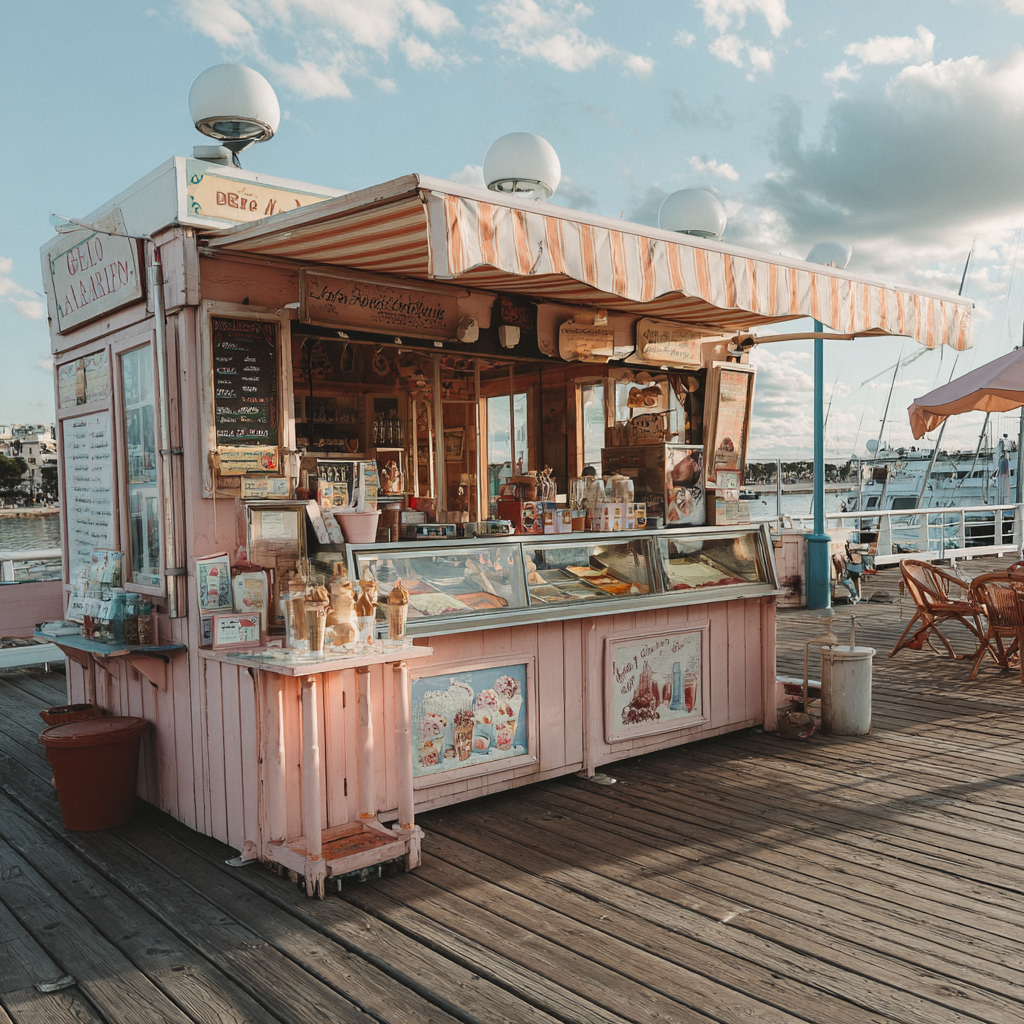 Ein Gelato-Stand auf einem Pier | Quelle: Midjourney