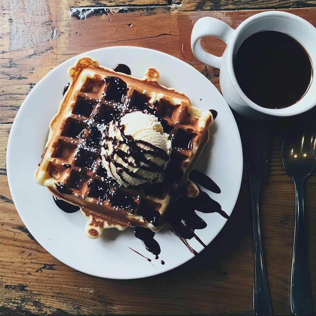 Waffeln und Eiscreme auf einem Tisch | Quelle: Midjourney