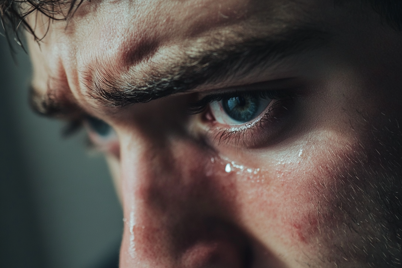 Ein Mann mit Tränen in den Augen | Quelle: Midjourney