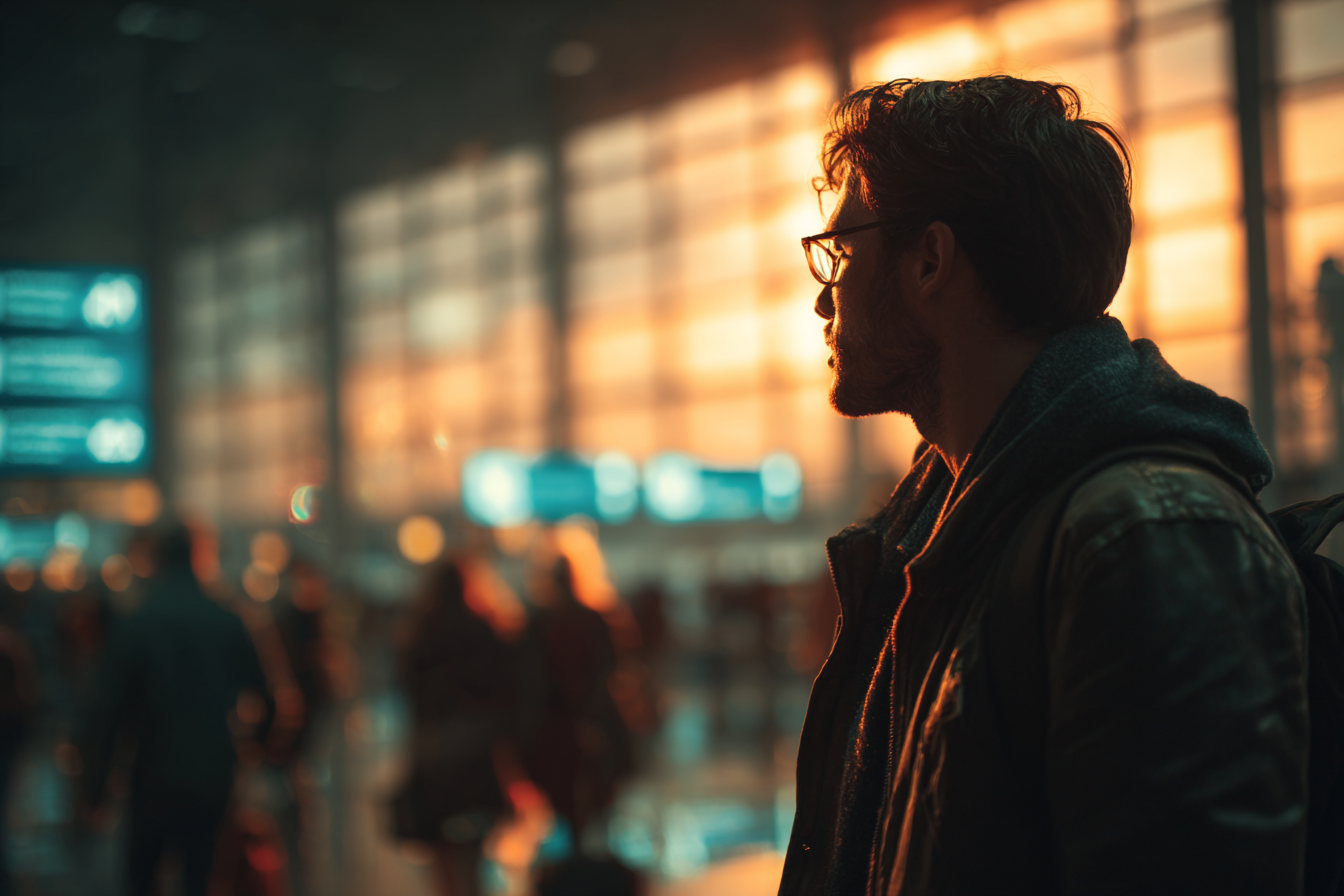 Ein Mann steht in einem Flughafen | Quelle: Midjourney