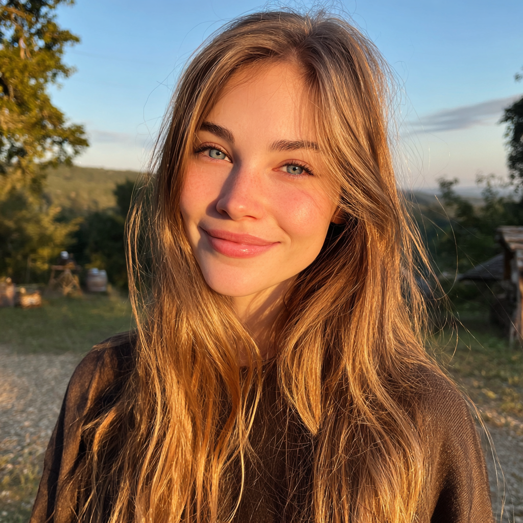 Eine lächelnde Frau, die draußen steht | Quelle: Midjourney