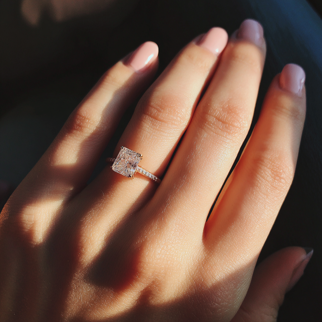 Eine Frau zeigt einen Verlobungsring | Quelle: Midjourney