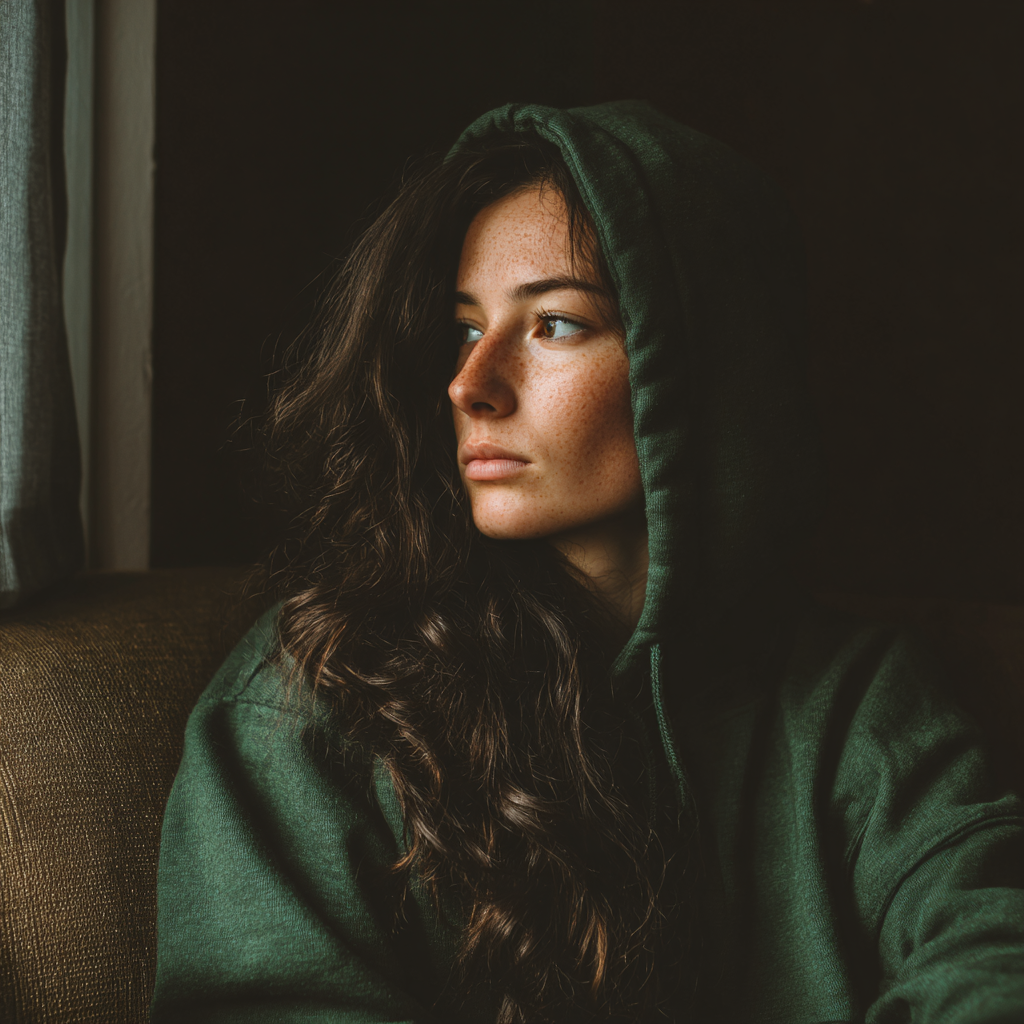 Eine nachdenkliche Frau, die aus dem Fenster schaut | Quelle: Midjourney