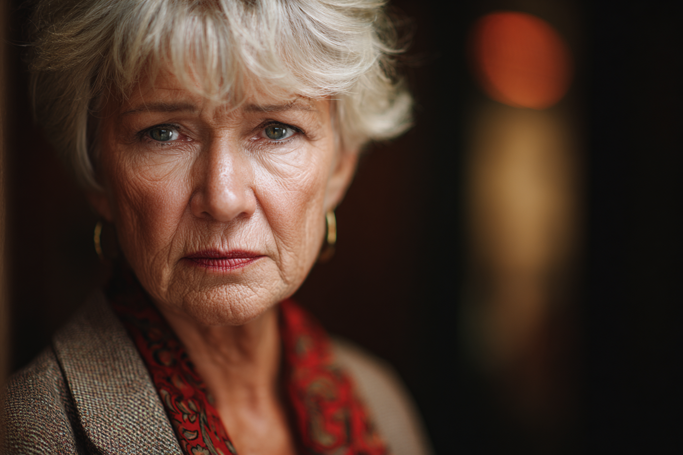 Eine ältere Frau steht in einer Hotellobby | Quelle: Midjourney