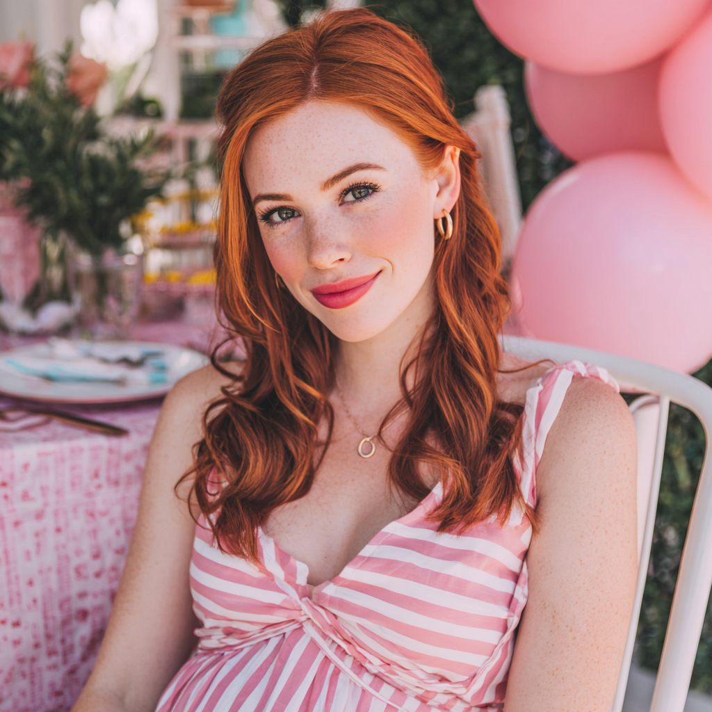 Eine lächelnde Frau bei ihrer Babyparty | Quelle: Midjourney