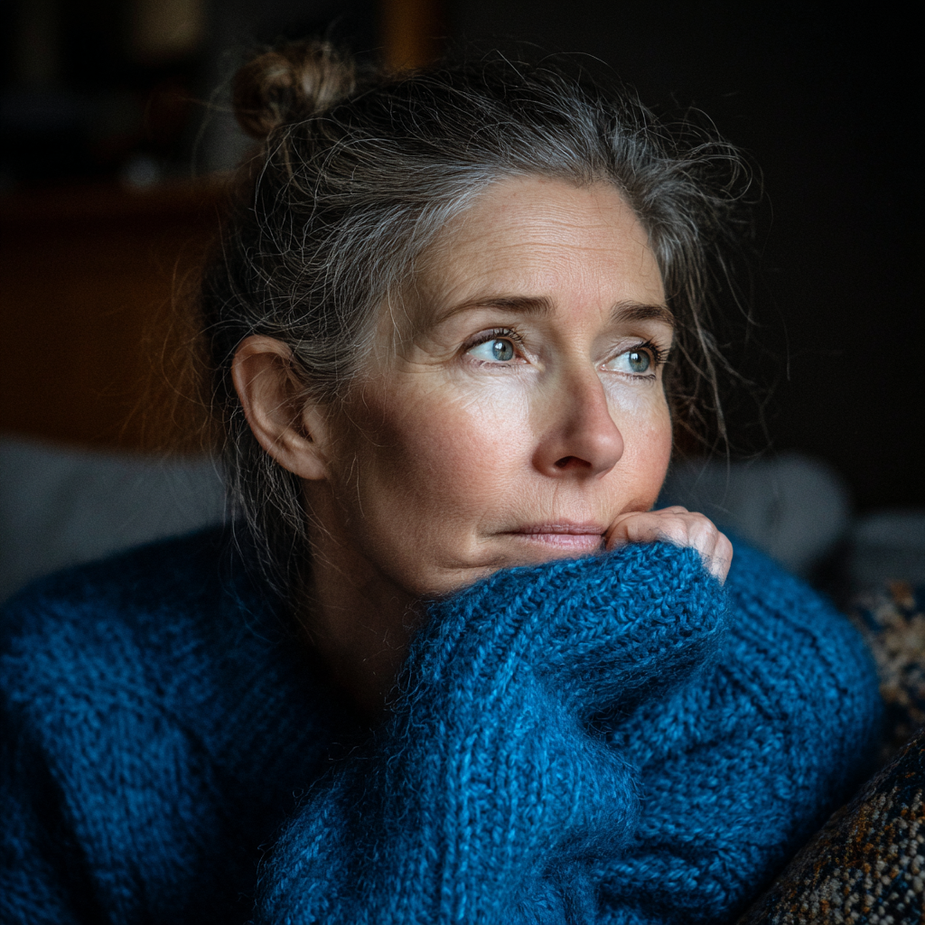 Eine emotionale Frau in einem blauen Trikot | Quelle: Midjourney