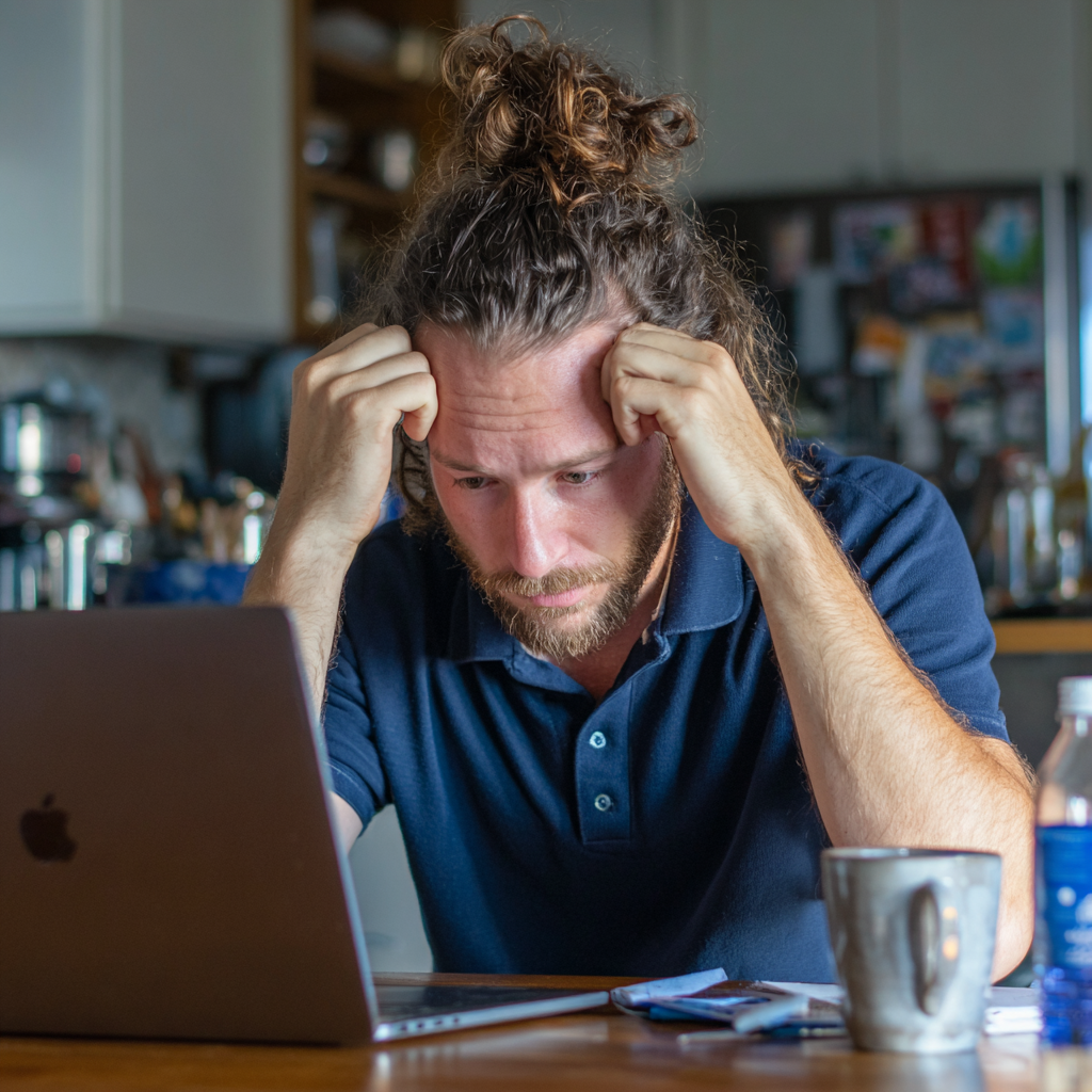 Ein aufgebrachter Mann mit den Händen auf dem Kopf | Quelle: Midjourney