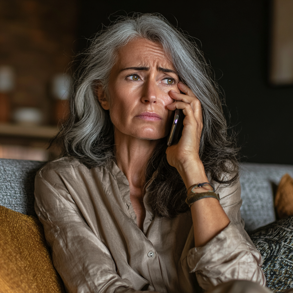 Eine aufgebrachte Frau, die telefoniert | Quelle: Midjourney