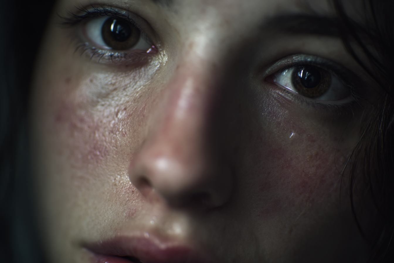 Eine Nahaufnahme des Gesichts einer Frau | Quelle: Midjourney