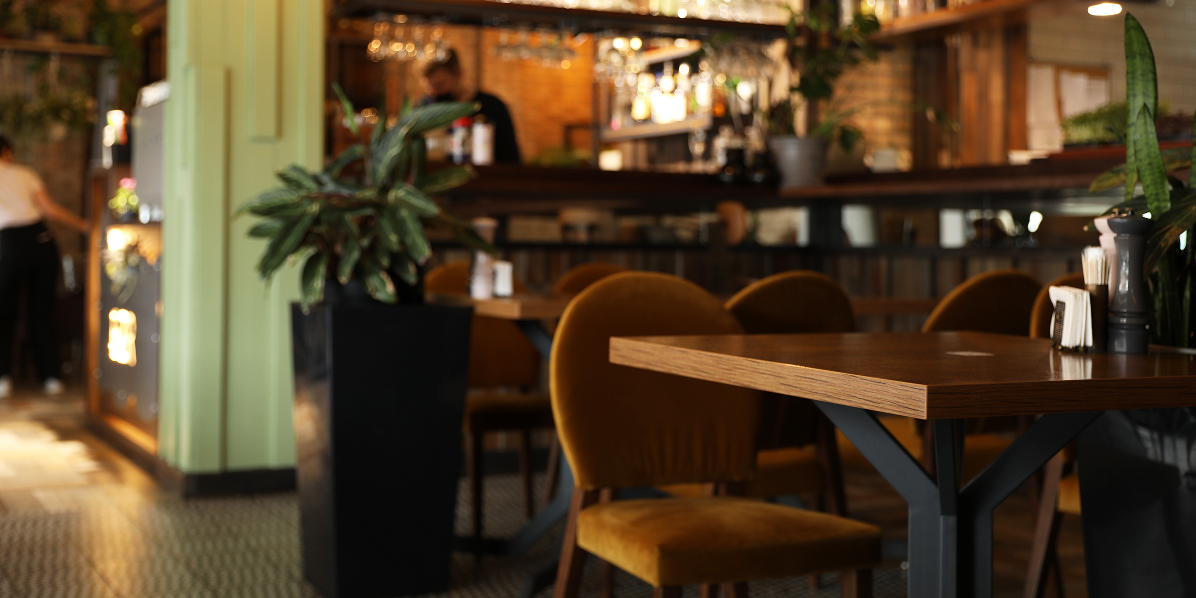 Ein gemütliches, modernes Café mit warmer Beleuchtung, Samtstühlen und einer entspannten, einladenden Atmosphäre | Quelle: Shutterstock