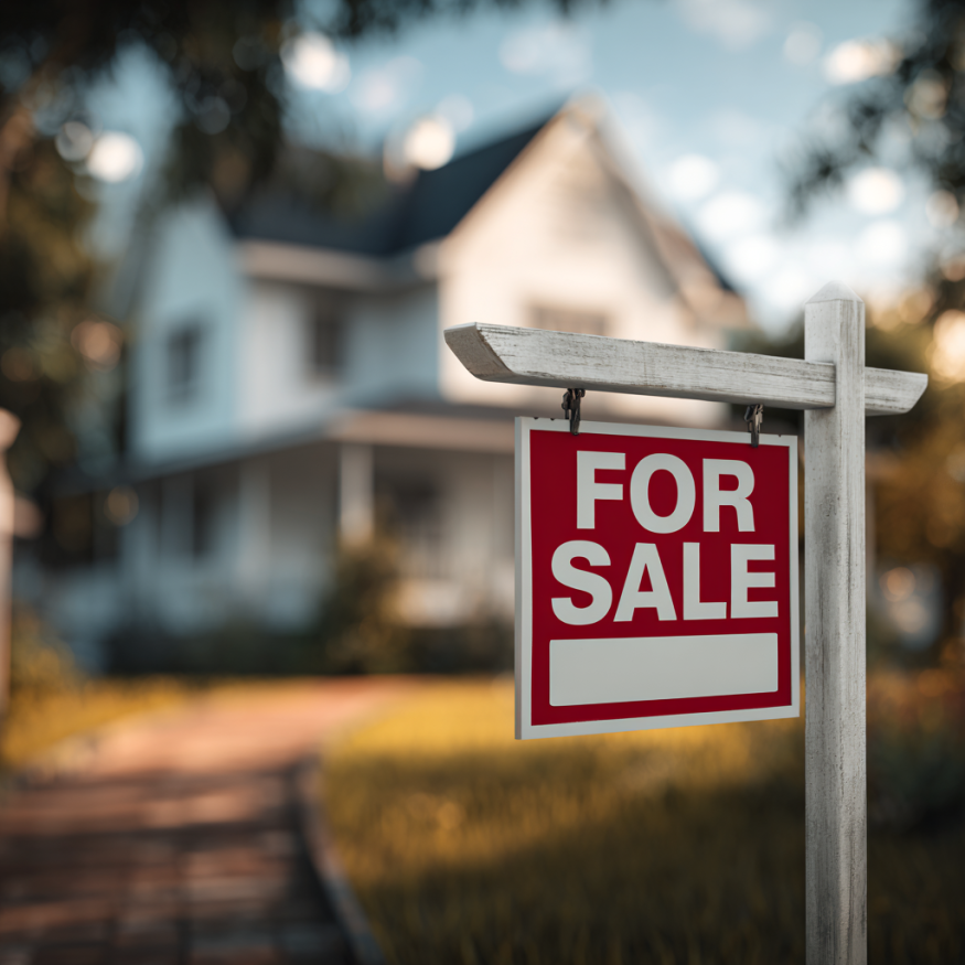 Ein Schild zum Verkauf vor einem Haus | Quelle: Midjourney