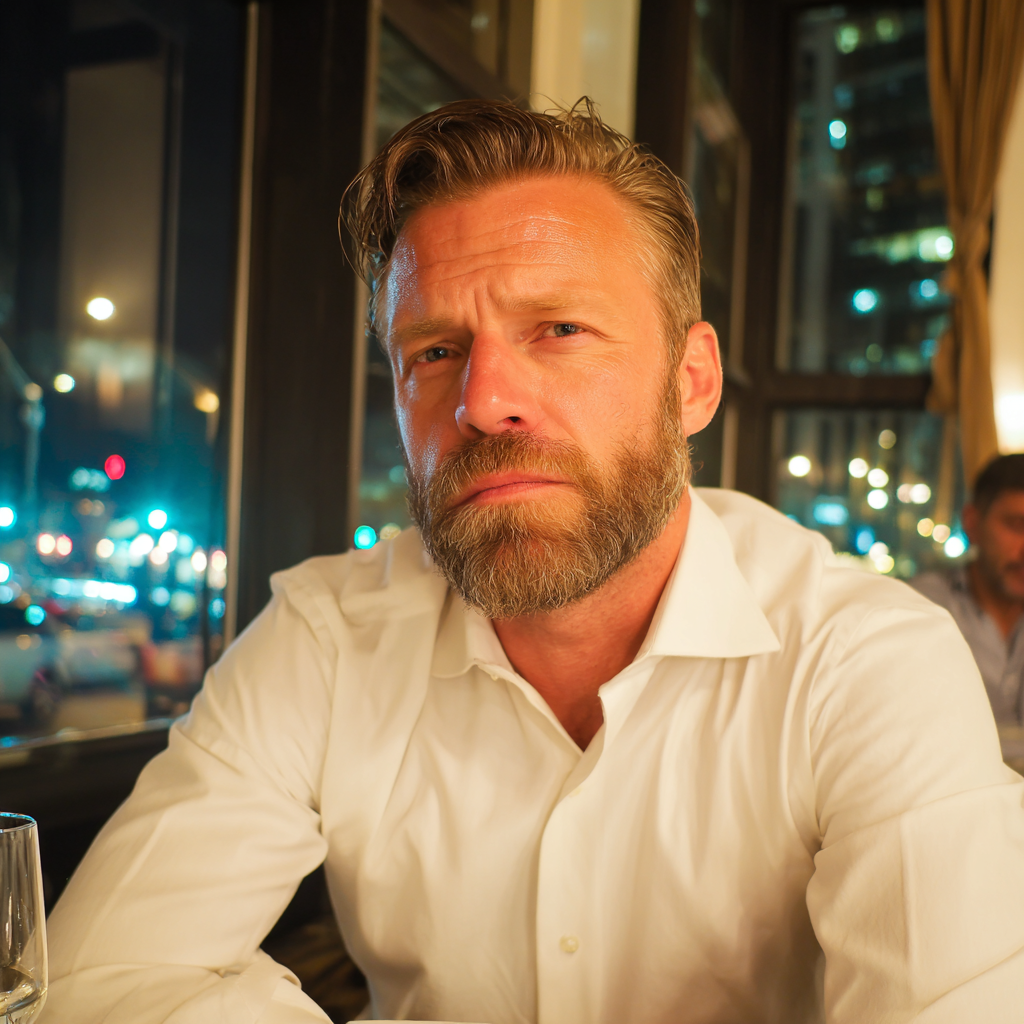 Eine Nahaufnahme eines stirnrunzelnden Mannes | Quelle: Midjourney