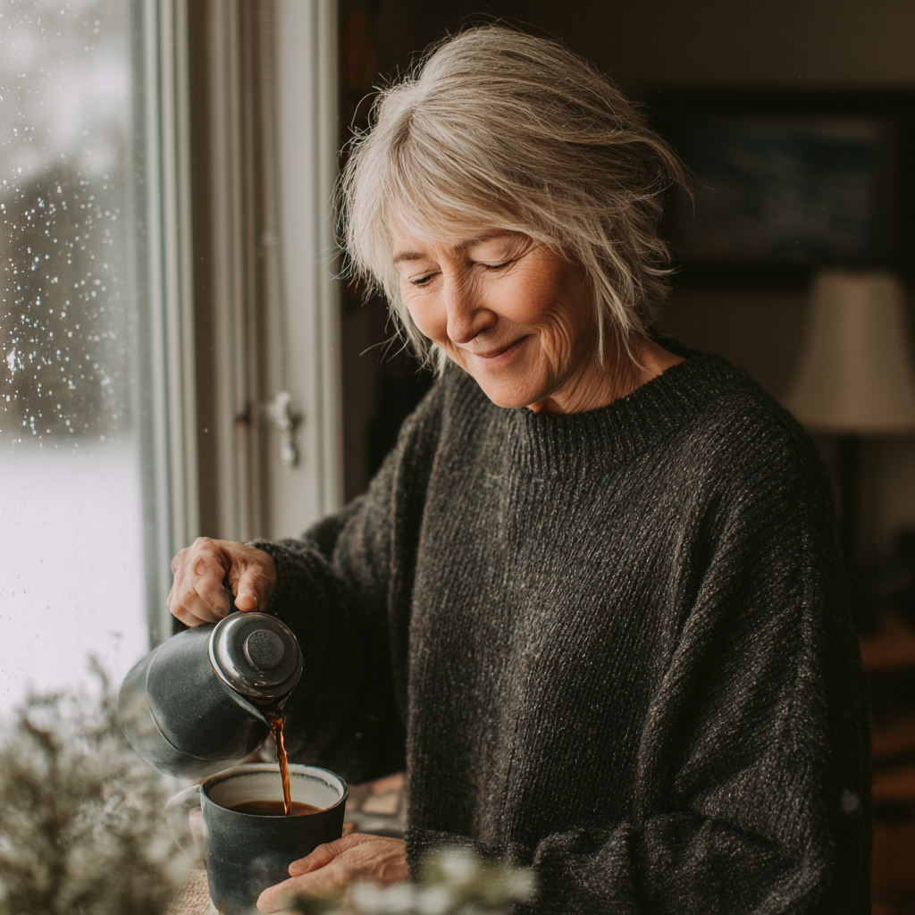 Eine glückliche Frau gießt Tee ein | Quelle: Midjourney