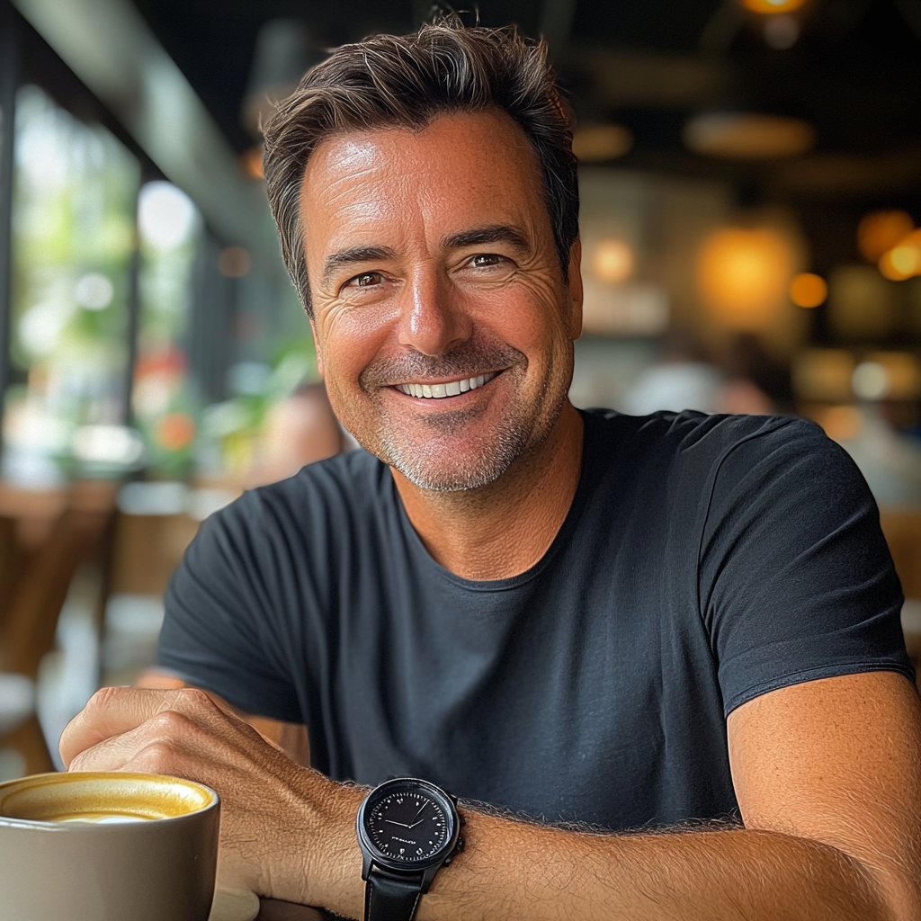 Ein Mann sitzt in einem Coffee Shop | Quelle: Midjourney