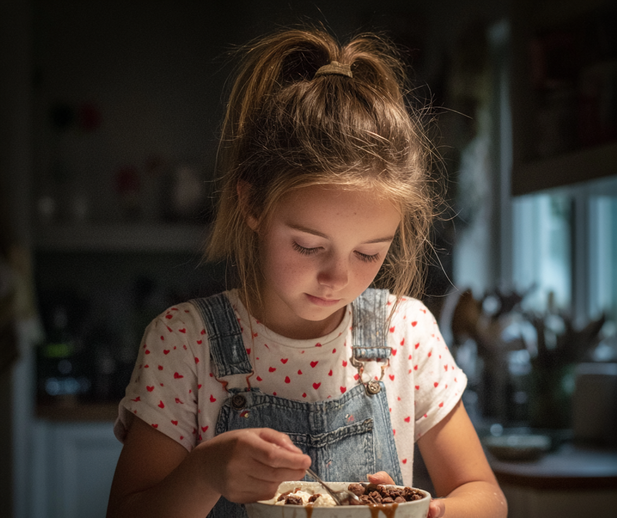Ein kleines Mädchen isst eine Schale Eiscreme | Quelle: Midjourney