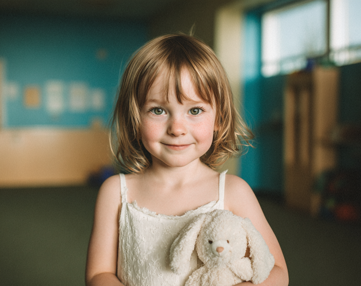 Ein lächelndes kleines Mädchen in einem weißen Kleid | Quelle: Midjourney