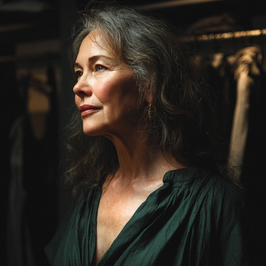 Eine ältere Frau steht in einer Umkleidekabine | Quelle: Midjourney