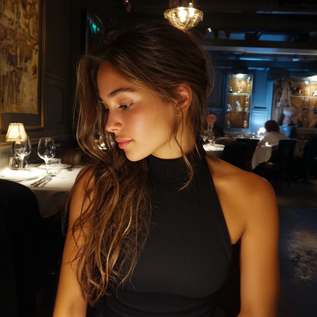 Eine Frau, die in einem Restaurant sitzt | Quelle: Midjourney