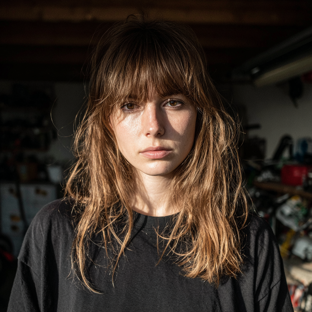 Eine Frau, die in einer Garage steht | Quelle: Midjourney