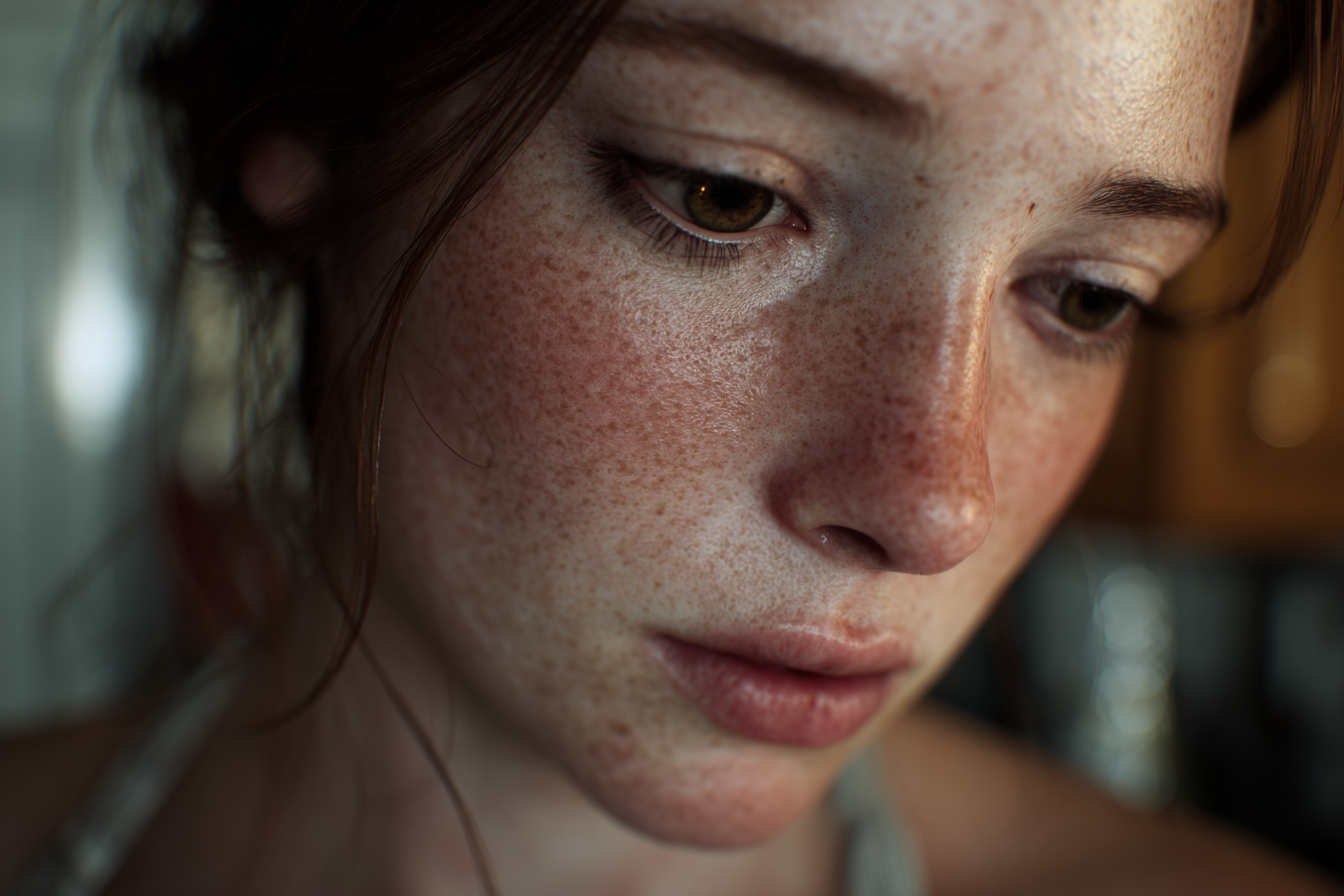 Eine Frau, die nach unten schaut | Quelle: Midjourney