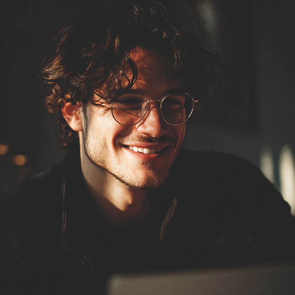 Ein lächelnder Mann, der einen Laptop benutzt | Quelle: Midjourney