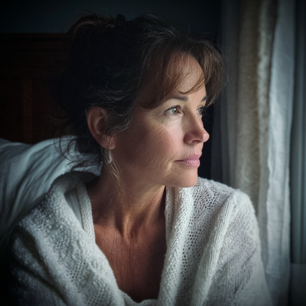 Eine Frau sitzt und schaut aus dem Fenster | Quelle: Midjourney