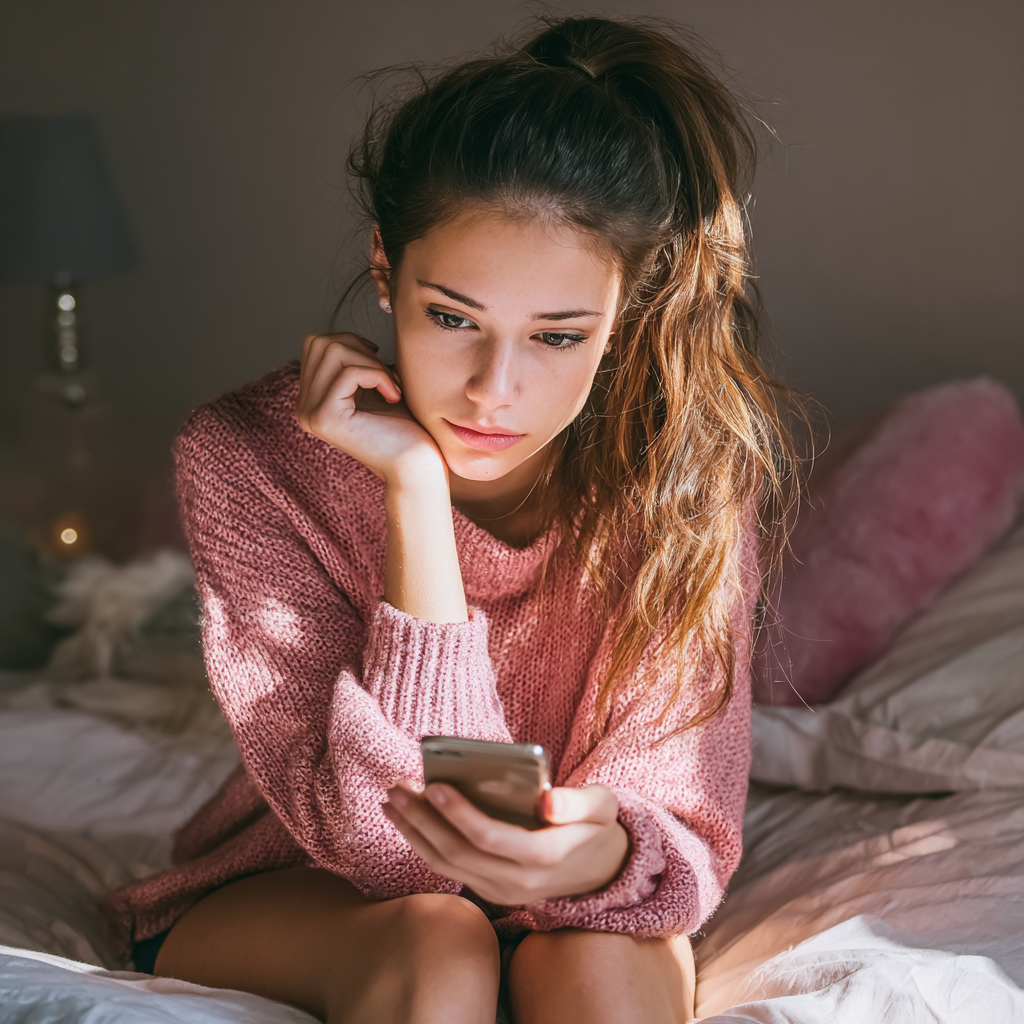 Ein Mädchen im Teenageralter benutzt ihr Mobiltelefon | Quelle: Midjourney