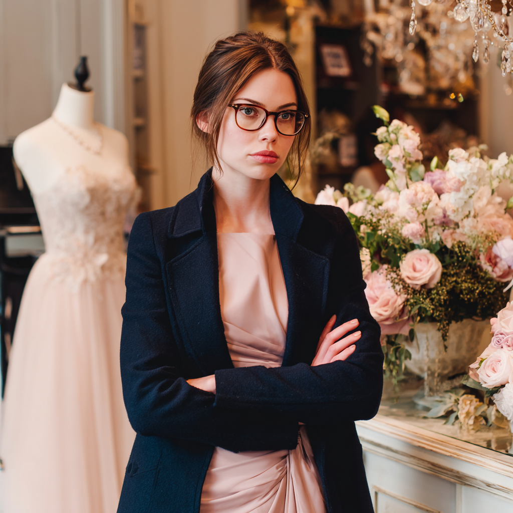 Eine Frau, die mit verschränkten Armen in einer Boutique steht | Quelle: Midjourney