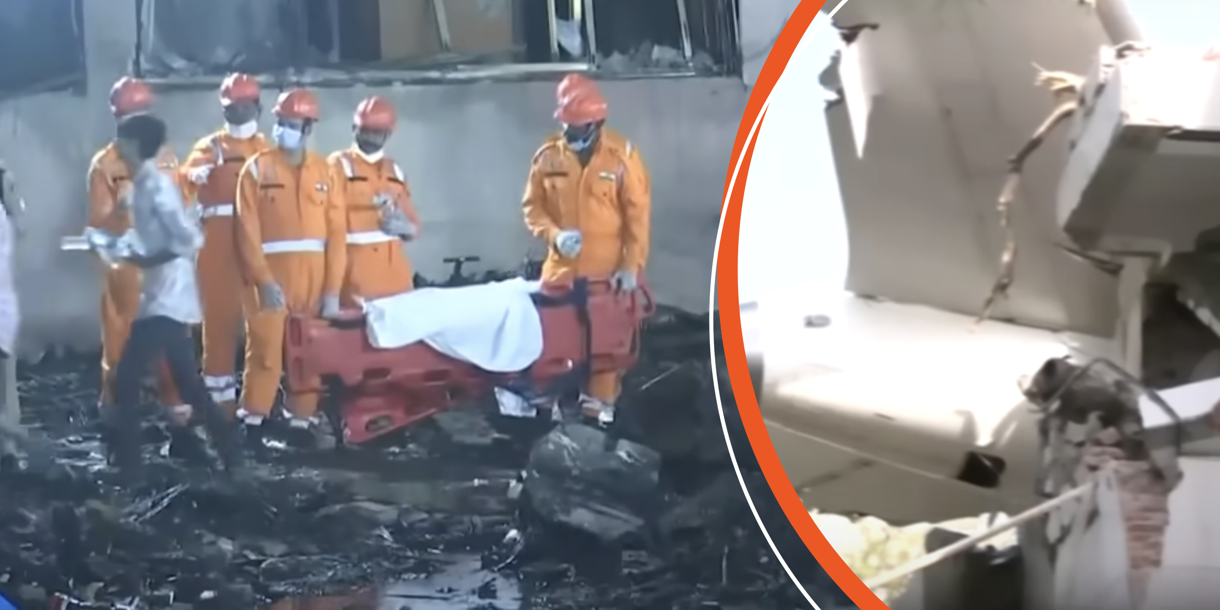 Rettungskräfte bergen die Leichen von der Absturzstelle | Ein Teil des Flugzeugs ist in die Gebäudehülle eingelassen | Quelle: YouTube/ABCNews