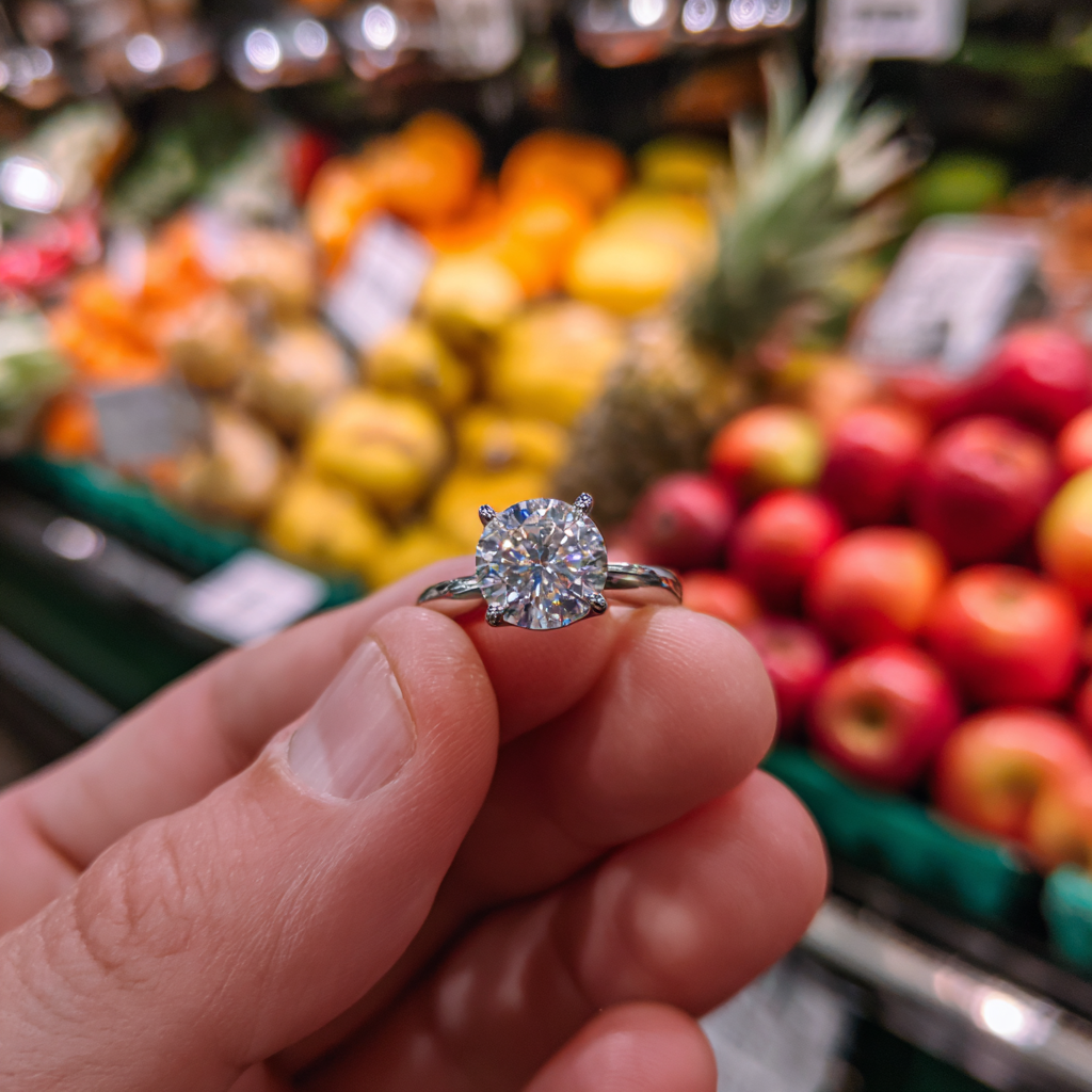 Ein Mann hält einen Diamantring | Quelle: Midjourney