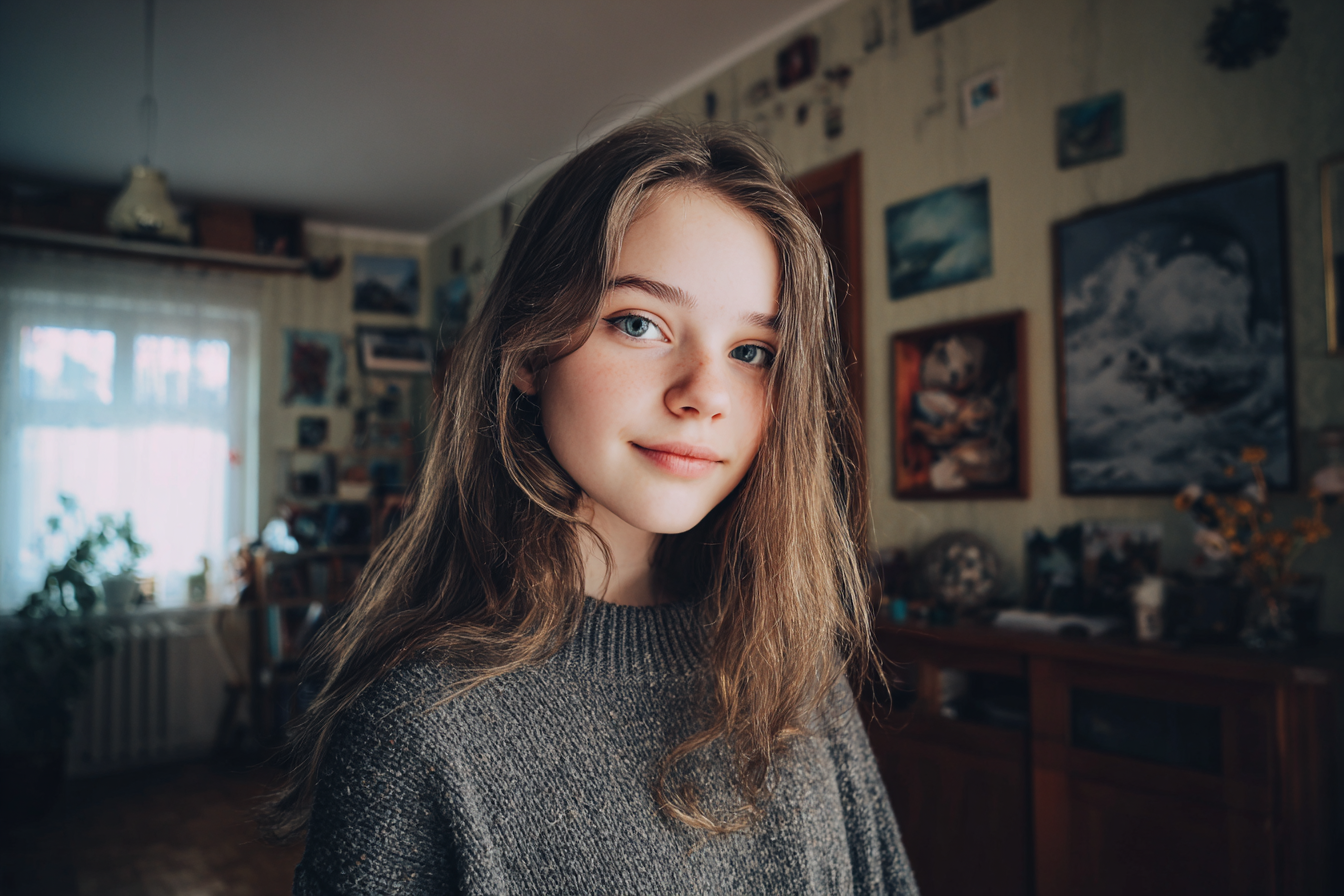Ein Mädchen steht in ihrem Haus | Quelle: Midjourney