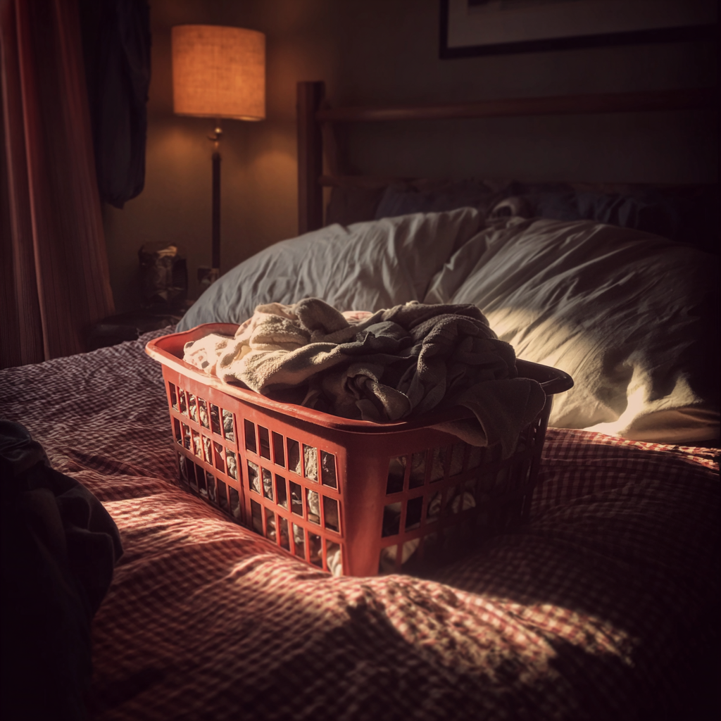Ein Wäschekorb auf einem Bett | Quelle: Midjourney