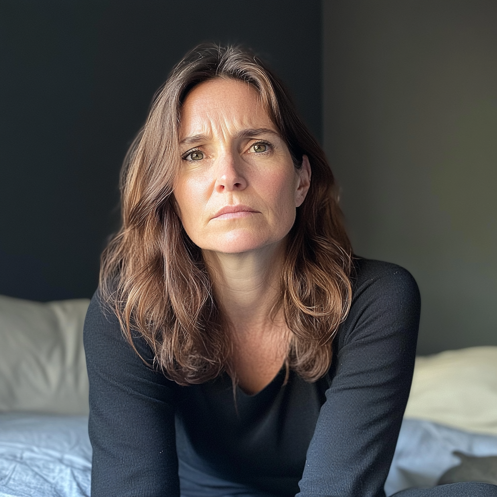 Eine Frau, die auf einem Bett sitzt | Quelle: Midjourney
