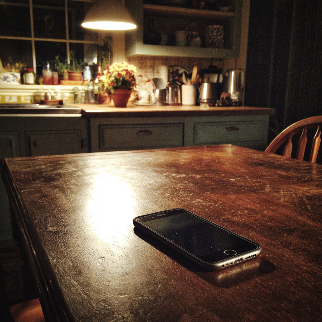Ein Mobiltelefon auf einem Tisch | Quelle: Midjourney