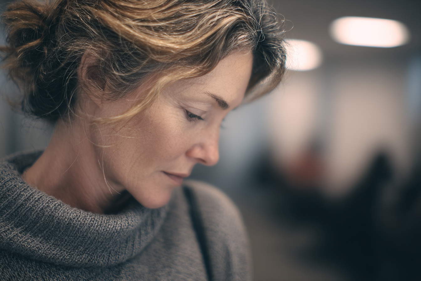 Eine Frau, die nach unten schaut | Quelle: Midjourney