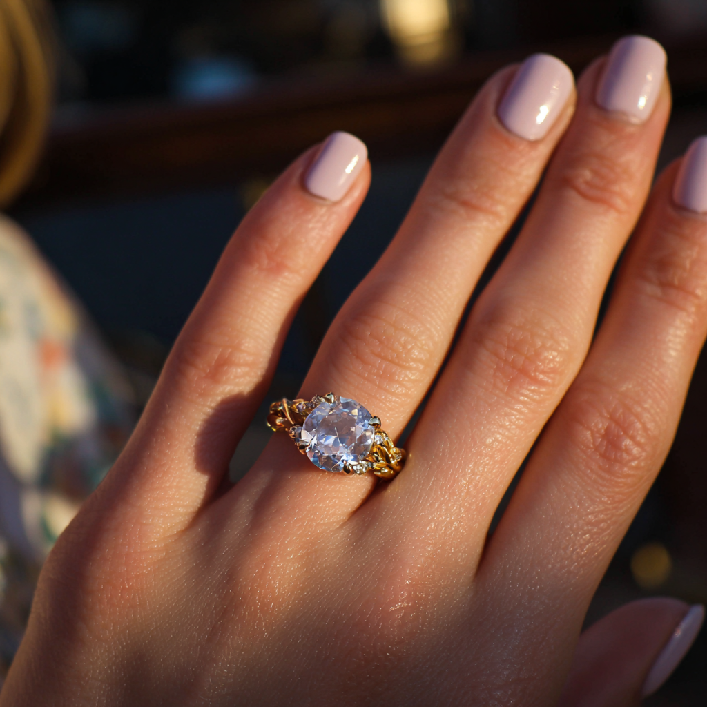 Eine Frau zeigt ihren Verlobungsring | Quelle: Midjourney