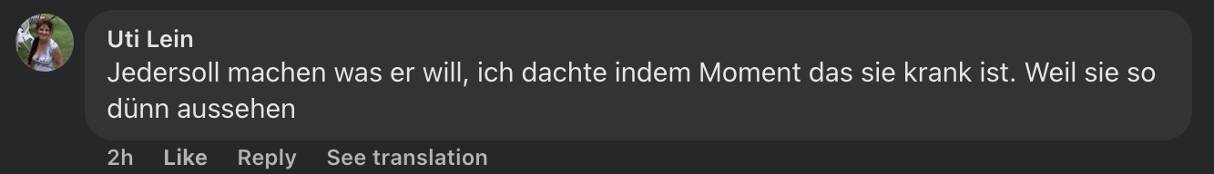 Screenshot eines Kommentars | Quelle: Facebook/Promipool