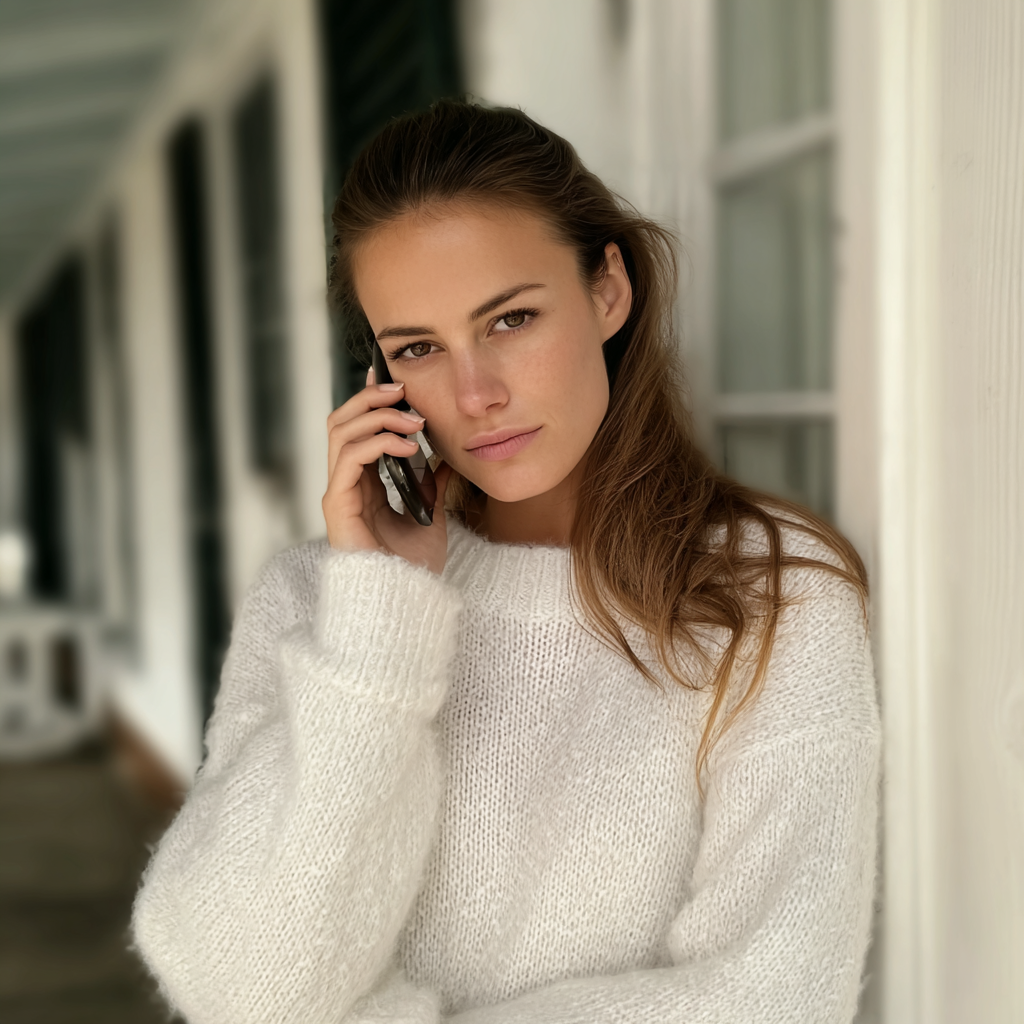 Eine Frau, die draußen steht und mit einem Handy telefoniert | Quelle: Midjourney