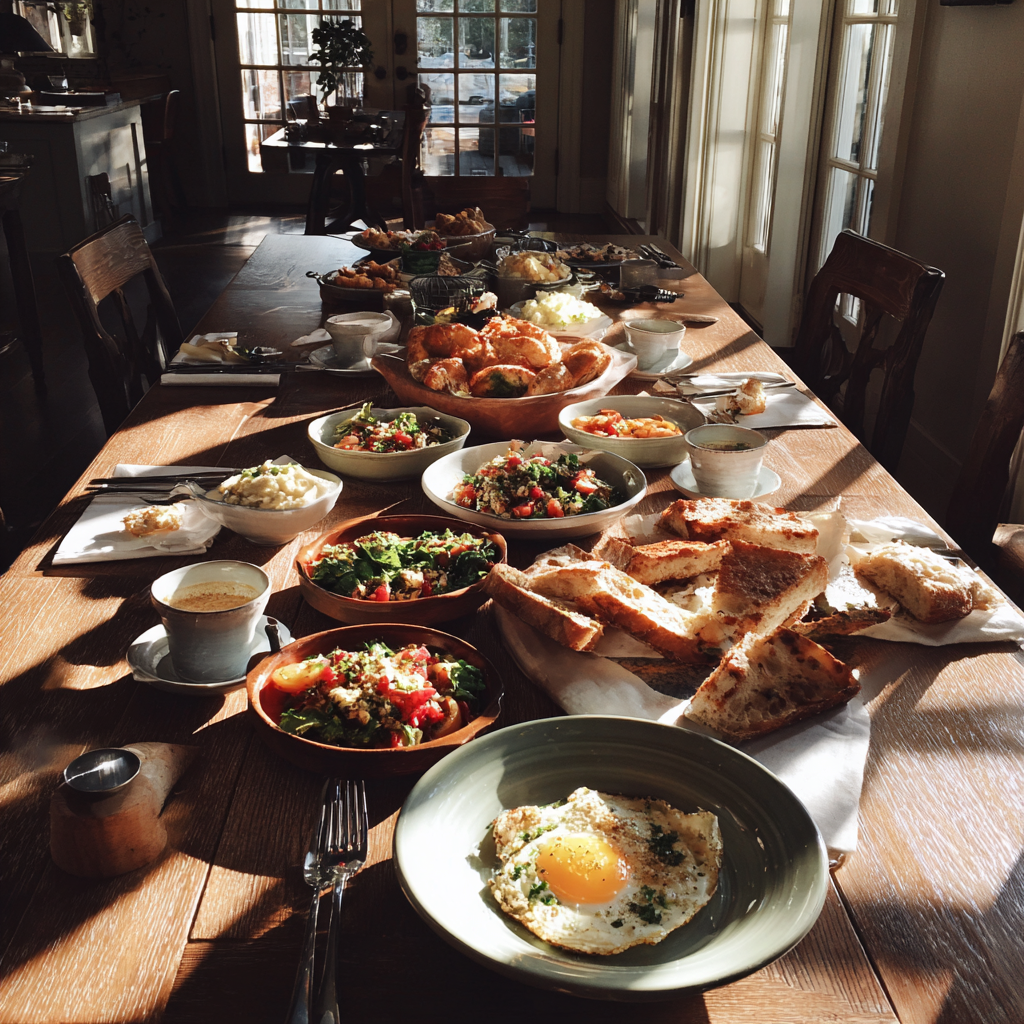 Brunch-Gerichte auf einem Tisch | Quelle: Midjourney