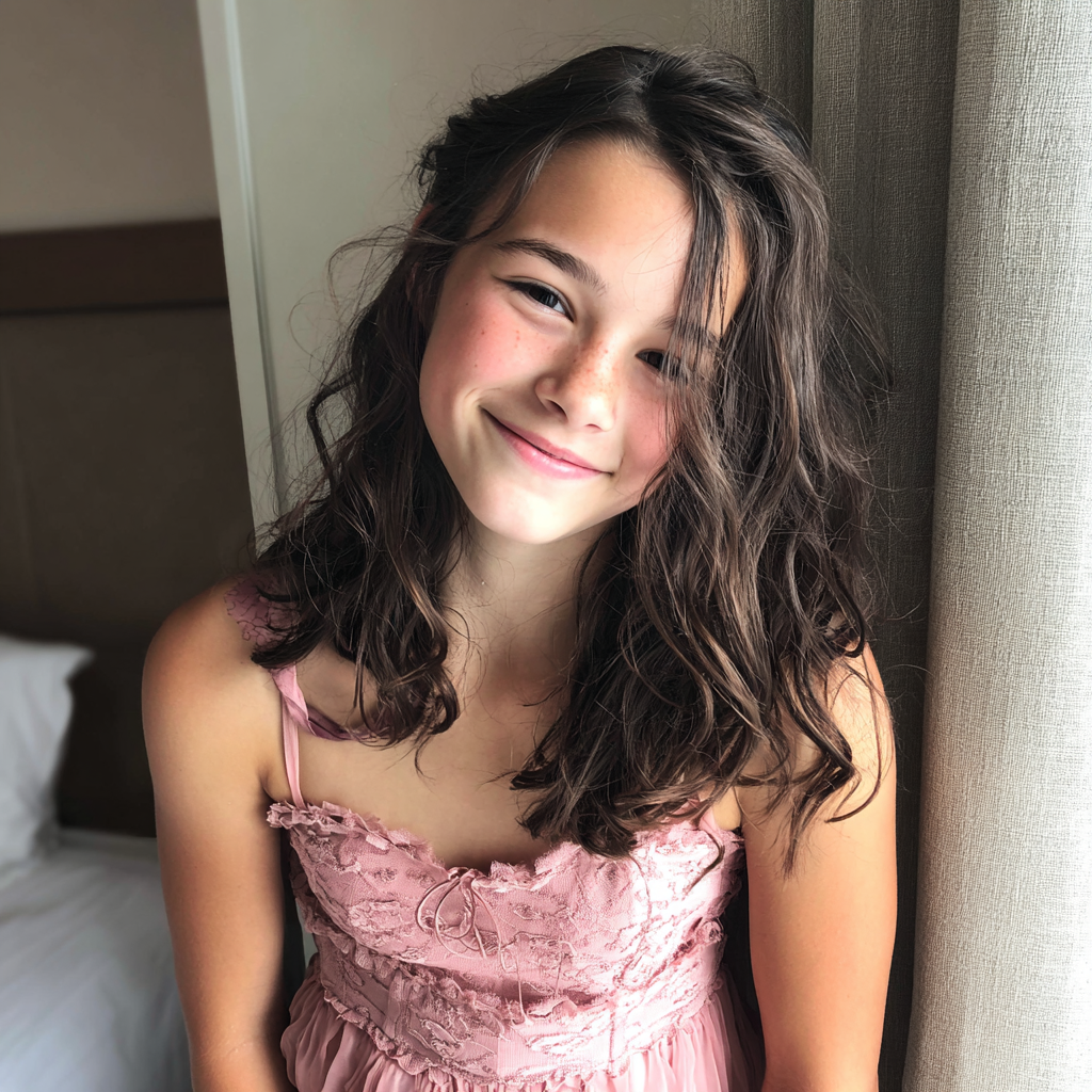 Ein lächelndes kleines Mädchen in einem rosa Kleid | Quelle: Midjourney