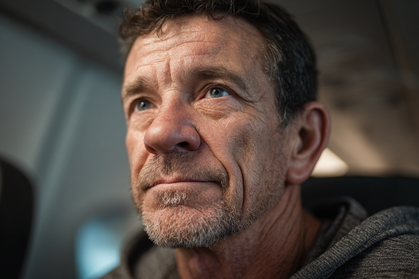 Ein älterer Mann sitzt in einem Flugzeug | Quelle: Midjourney