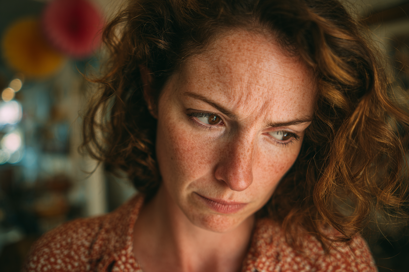 Eine Frau, die nach unten schaut | Quelle: Midjourney