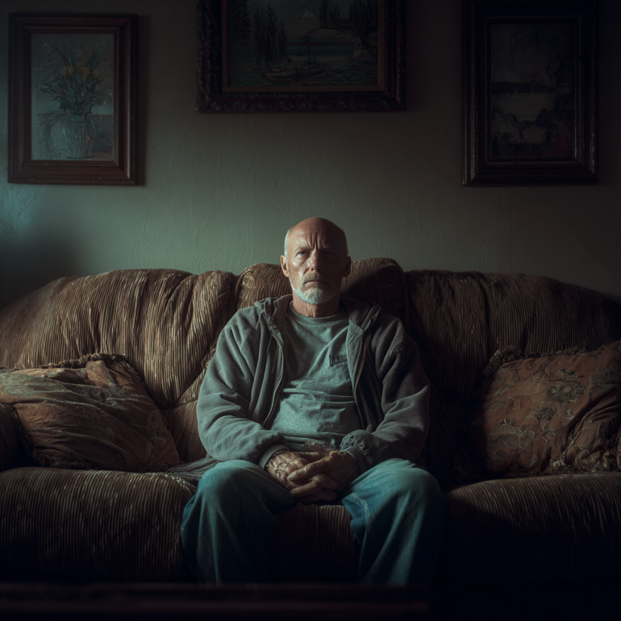 Ein Mann sitzt auf einer Couch | Quelle: Midjourney