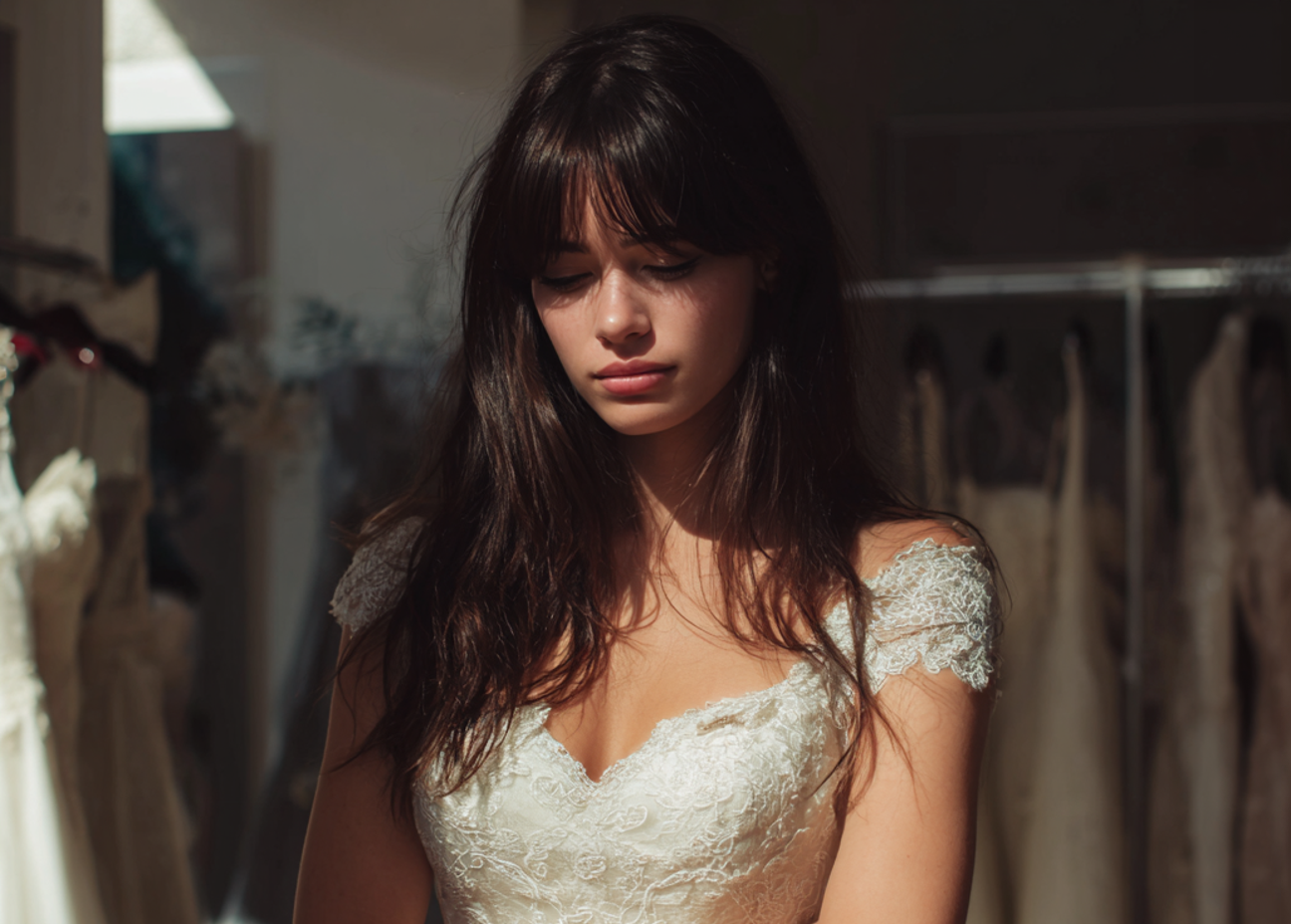 Eine nachdenkliche Frau, die in einer Boutique steht | Quelle: Midjourney