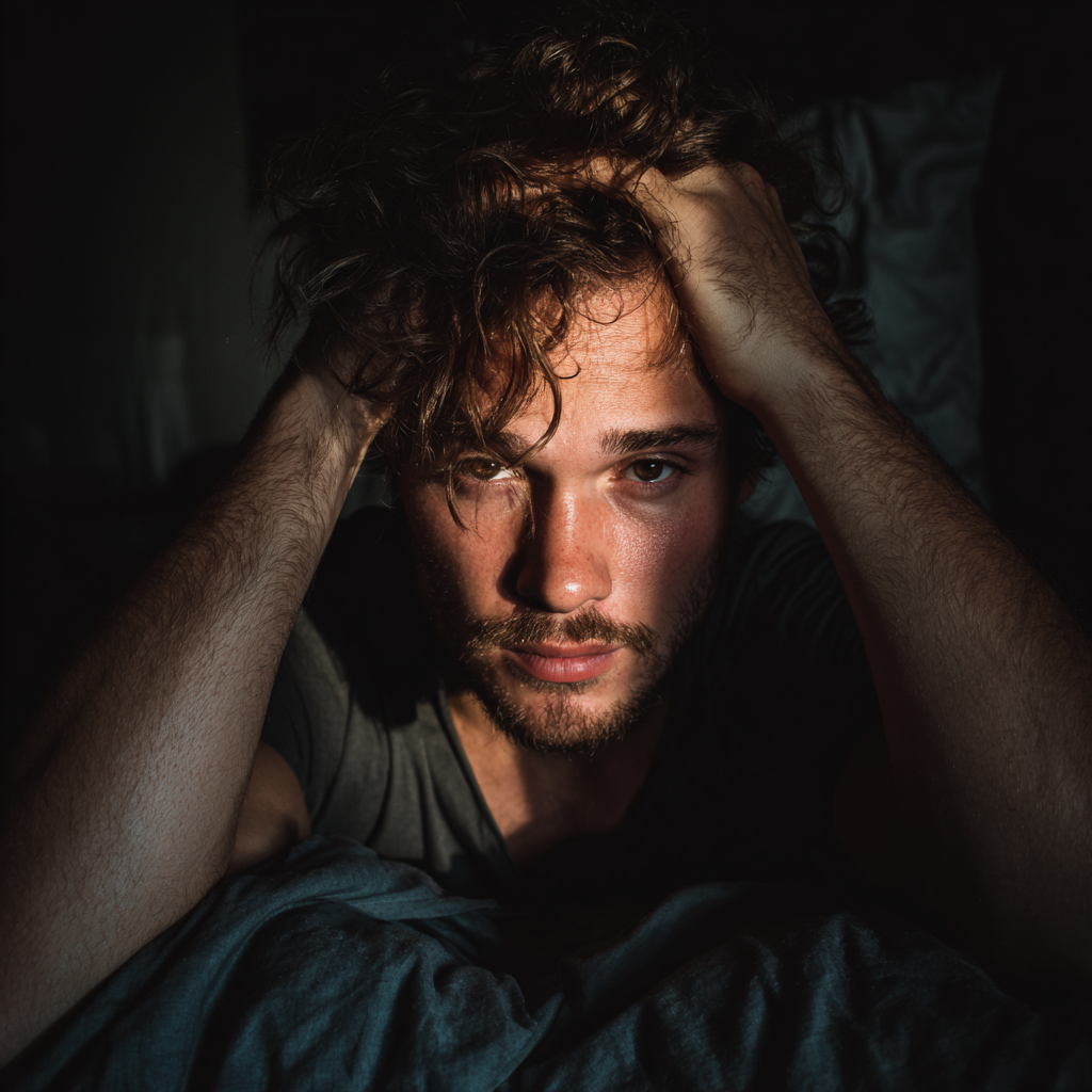 Ein aufgebrachter Mann sitzt in seinem Bett | Quelle: Midjourney