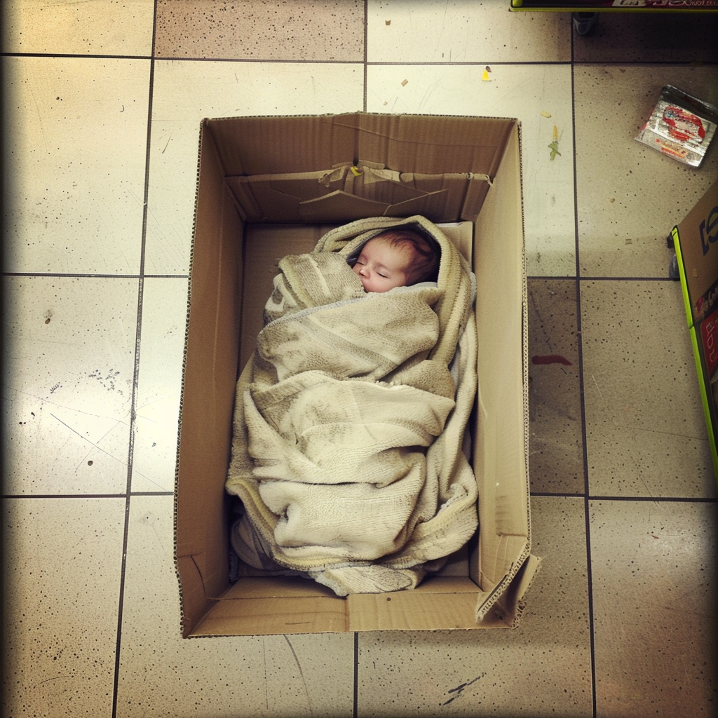Ein Baby in einem Pappkarton | Quelle: Midjourney