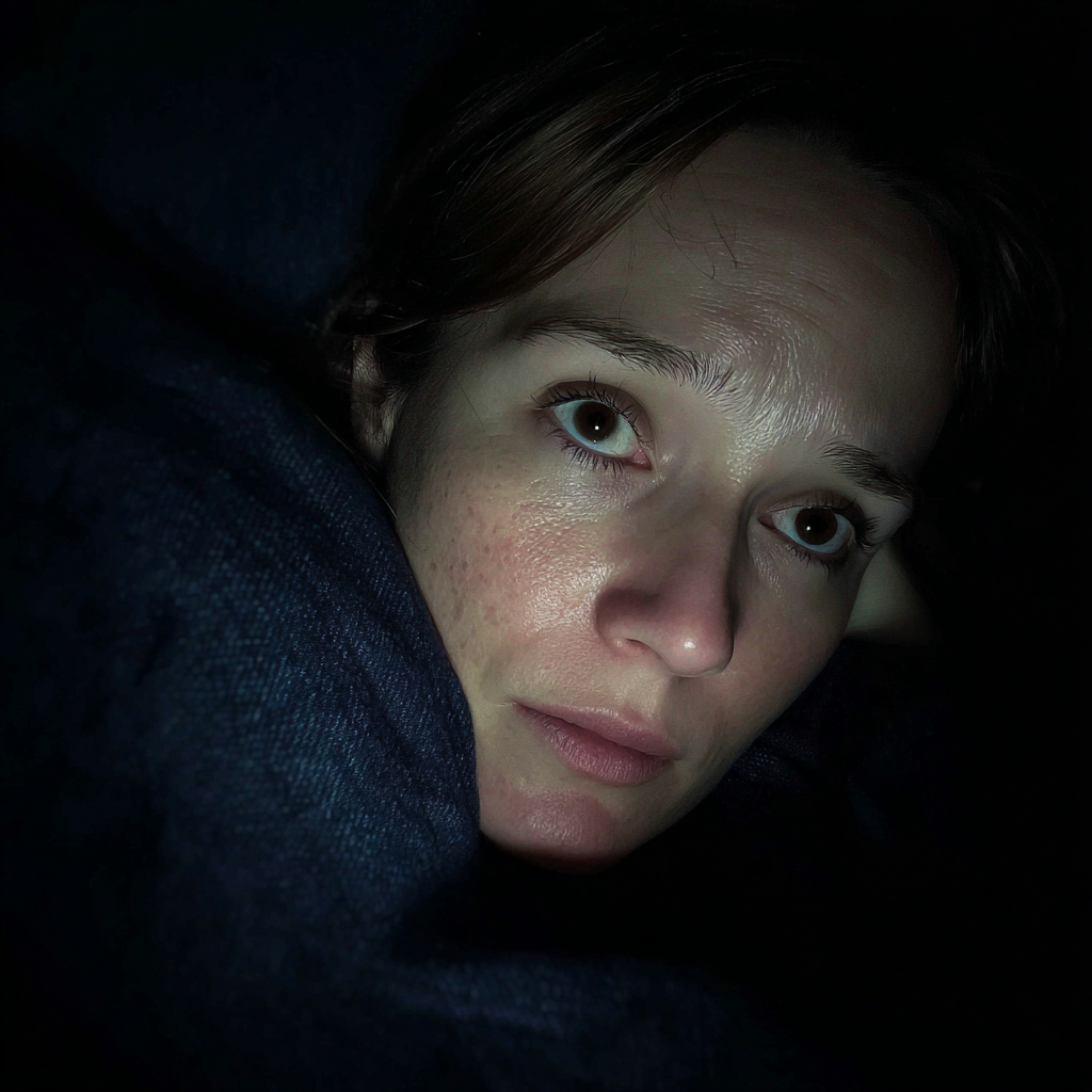 Eine Frau, eingewickelt in eine blaue Decke | Quelle: Midjourney