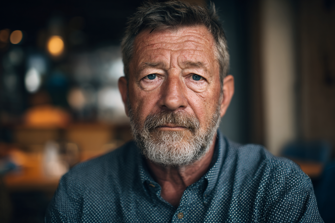 Ein älterer Mann, der geradeaus schaut | Quelle: Midjourney